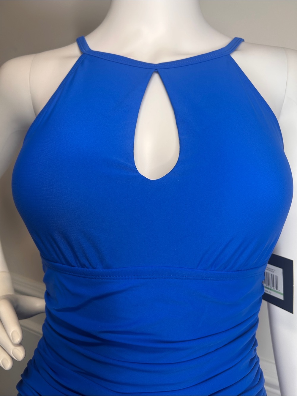 Ellen Tracy One Piece Swimsuit Women Size 8 Blue High Neck Ruched Slimming NWT - Picture 5 of 15